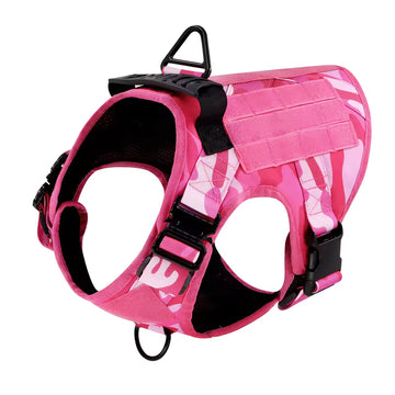 Adjustable Military-Style Pink Camo Dog Harness with Leash – Tactical Training Vest for Medium to Large Dogs, Ideal for German Shepherds & Active Breeds