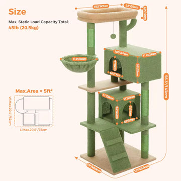 Cat Tree with Toy - Indoor Cat Tower Condo with Plush Perch, Cozy Hammock & Sisal Scratching Posts