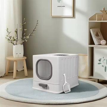BingoPaw Cat Litter Tray Box — Foldable Top Entry Extra Large Cats Toilet with Lid Kitten Litter Tray Easy Cleaning Drawer Design