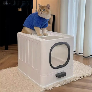 Waterproof Covered Cat Litter Tray with Sliding Drawer, Kitten Training Toilet, Scoop Included, Splash-Resistant Design