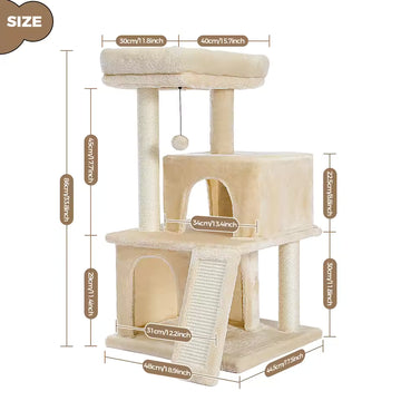 Oversized Indoor Cat Tree, Multi-Tier Cat Tower with Natural Sisal Scratching Posts, Two Roomy Condos, Scratching Mat, and Play Accessories for Cats