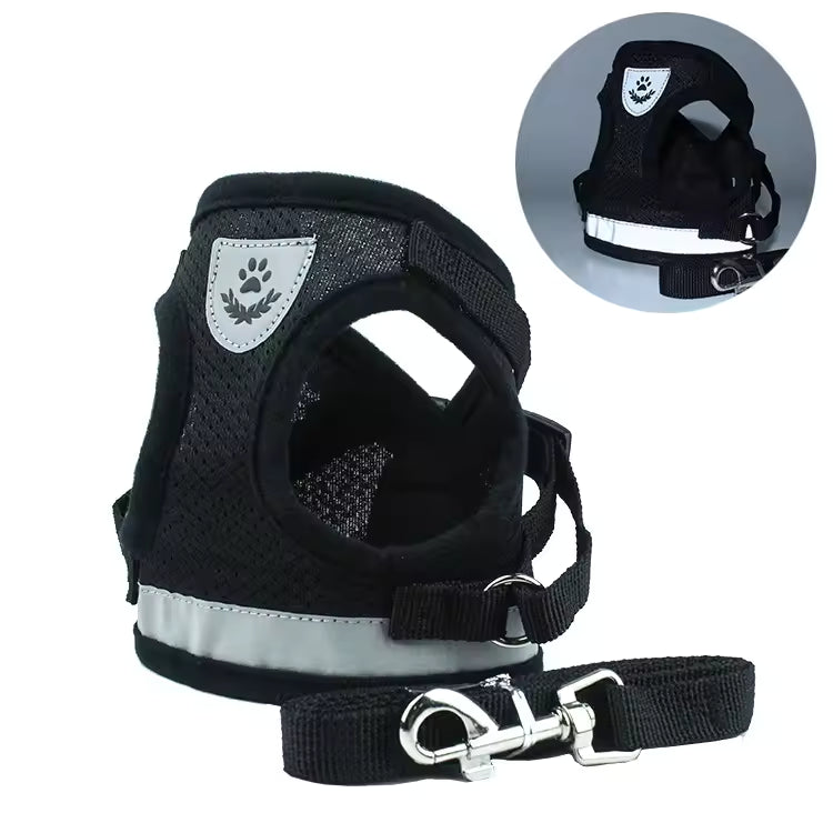 Reflective Adjustable Dog Harness & Leash Set – Soft, Breathable Vest for Small to Medium Dogs – Outdoor Pet Chest Strap for Walking