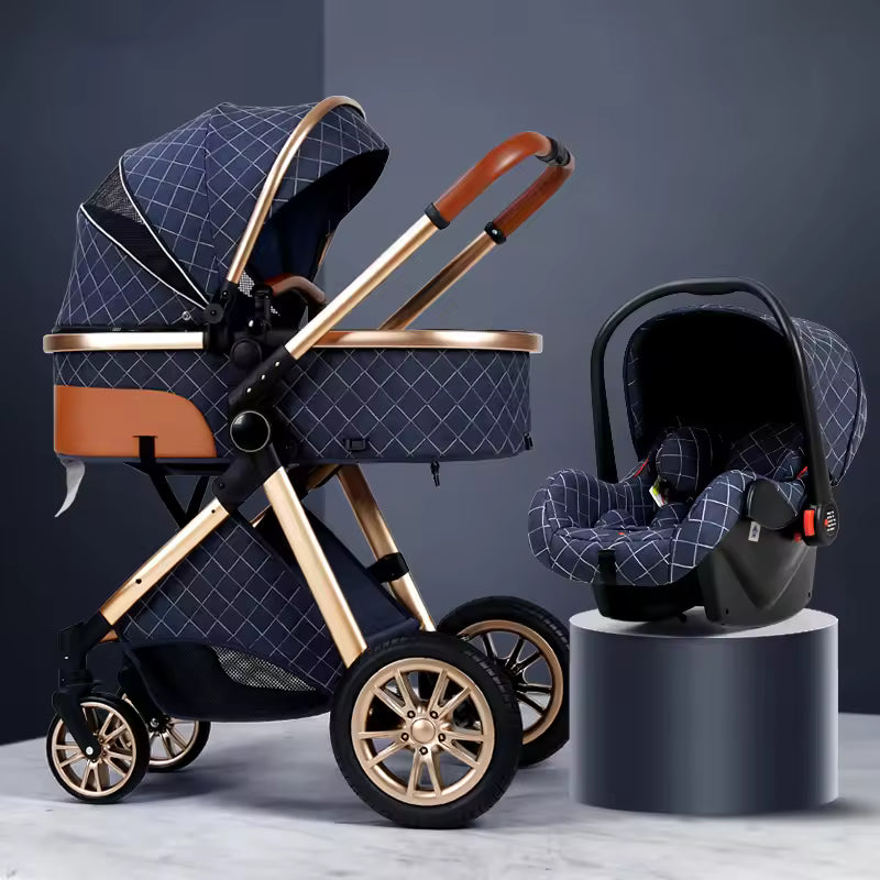 Deluxe Infant Stroller 3-in-1 Elevated Design Baby Carriage – Convertible Seat and Recliner, Lightweight Portable Pram, Infant Carrier Cradle