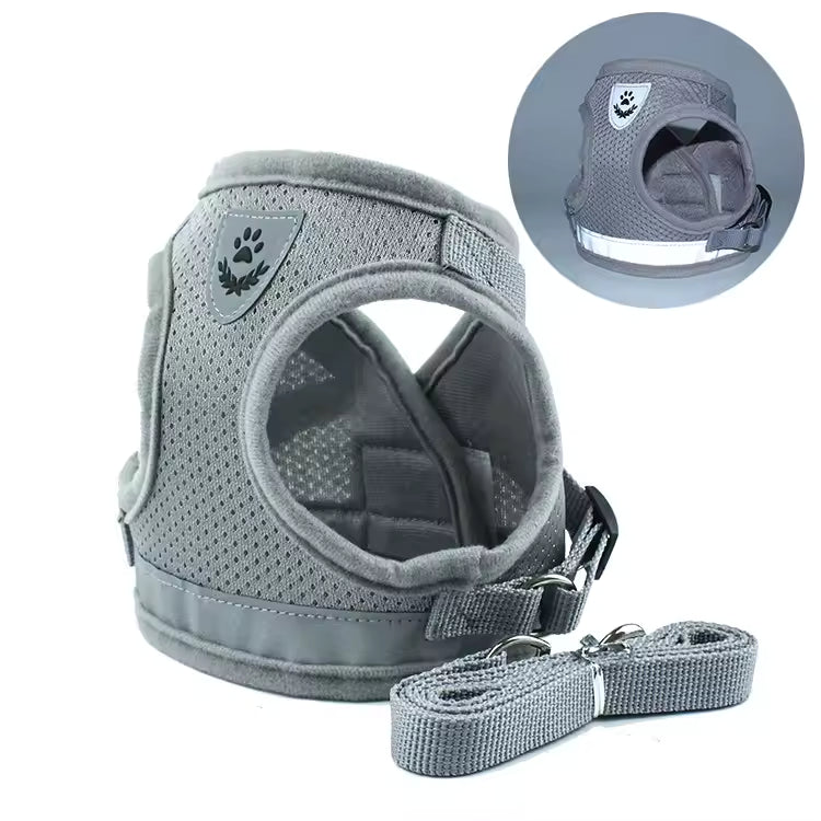 Reflective Adjustable Dog Harness & Leash Set – Soft, Breathable Vest for Small to Medium Dogs – Outdoor Pet Chest Strap for Walking