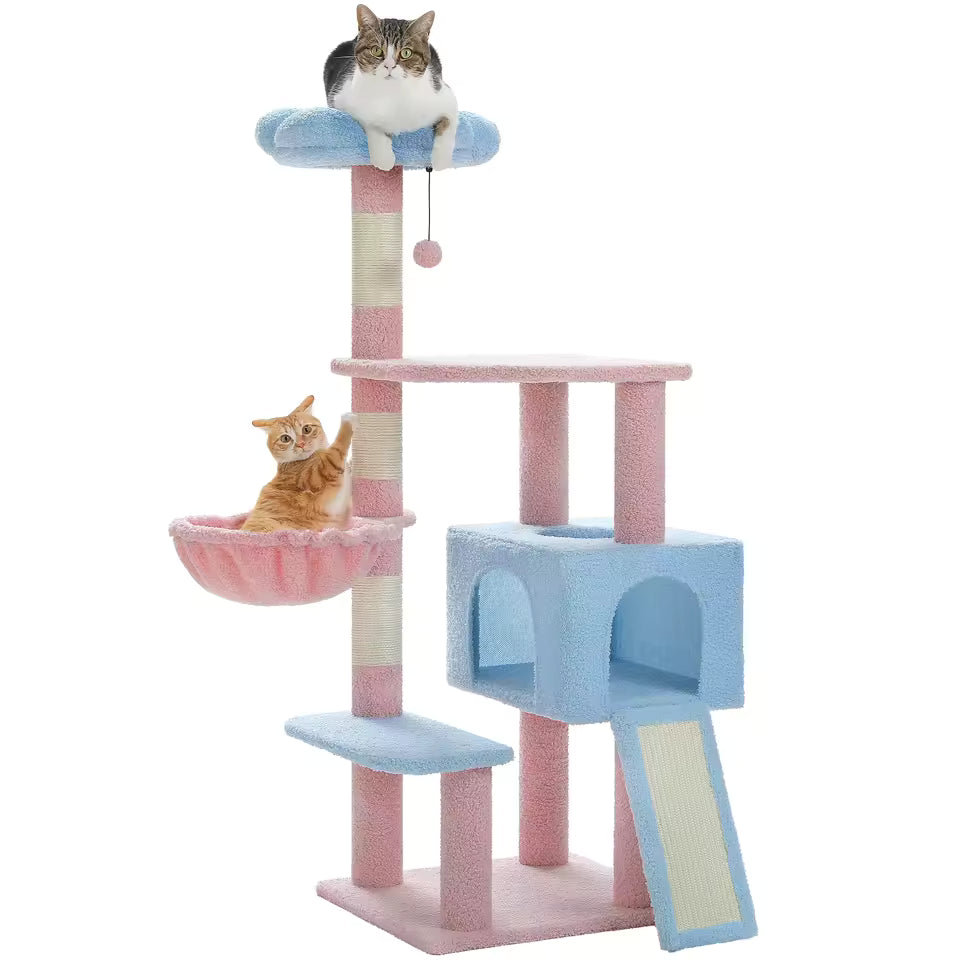 Floral-Themed Cat Tower – Multi-Level Indoor Feline Condo with Sisal-Covered Scratch Posts, Adorable Flower Design, and Elevated Platform for Small to Medium Cats