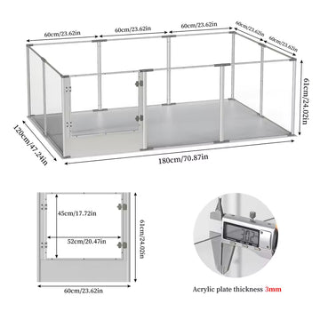 180cm Puppy Birthing Enclosure Transparent Acrylic Pet Play Yard with Water-Resistant Breeding Mat