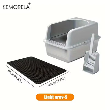 Steel Cat Litter Container with Litter Mat and Scooping Tool, Covered High-Walled Tray, Ideal for Big Cats, Enclosed Litter Box with Scoop