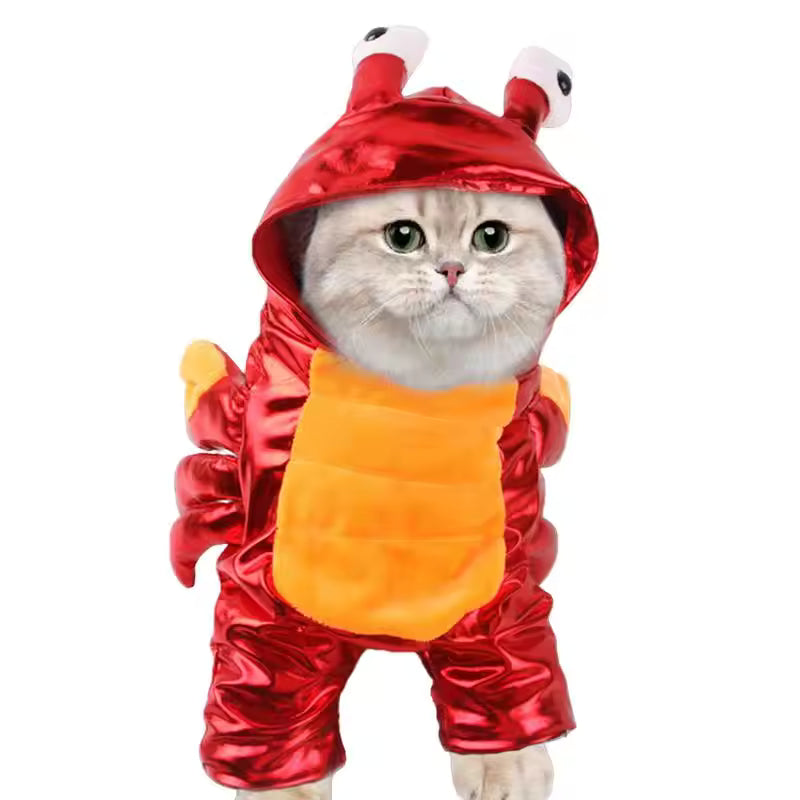 Red Crab Pet Costume – Funny Halloween Hoodie for Dogs & Cats, Warm Outfit for Puppies, Ideal for Holiday Parties & Dress-Up