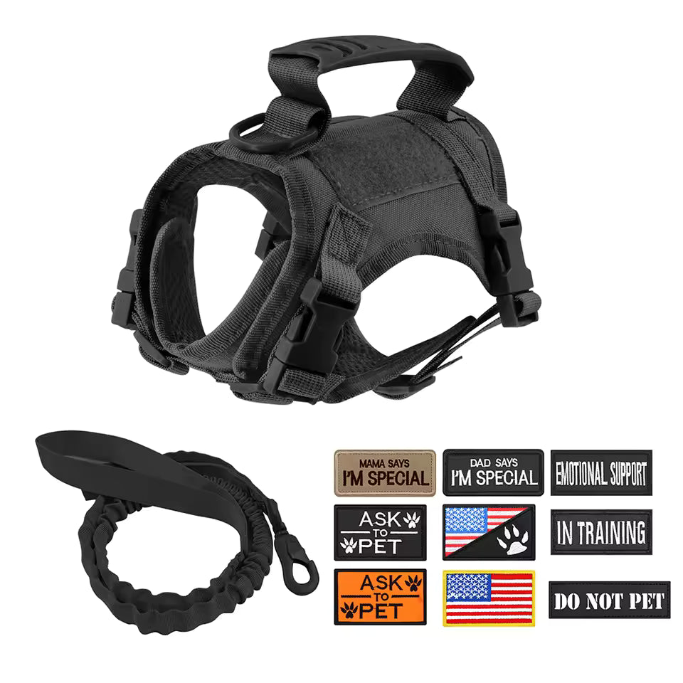 Military-Style Cat Harness and Leash Set with 9 Removable Patches – Adjustable Training Vest with Handle for Small Dogs and Puppies – Pet Gear Accessories