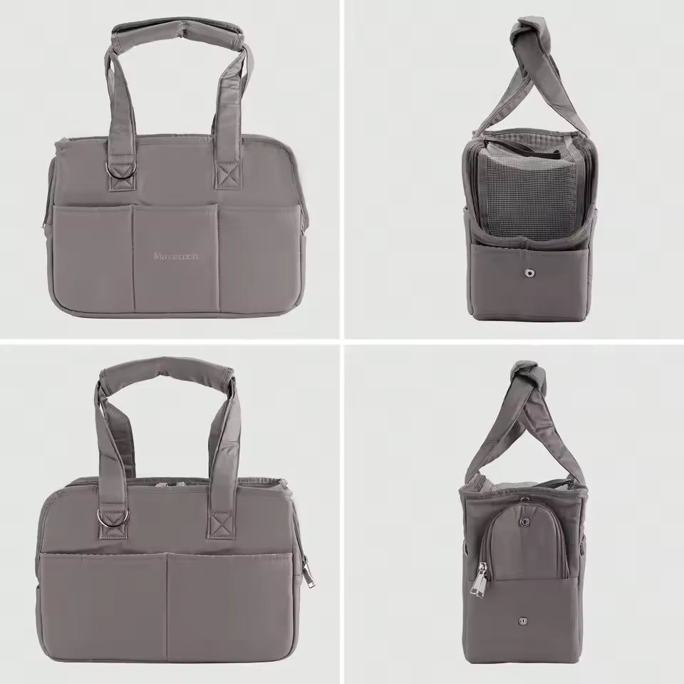 Removable Women’s Pet Carrier Handbag – Dark Gray Purse for Small Dogs (up to 8 lbs) and Cats (up to 11 lbs) – Ideal for Walking Puppies and Cats