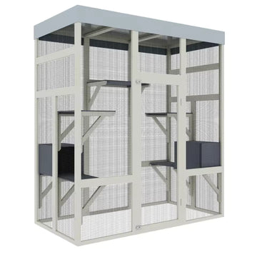 "62.6'' Gray Wooden Outdoor Catio with Weatherproof Roof – Spacious & Secure Pet Enclosure for Cats and Small Animals, Black Rust Finish"