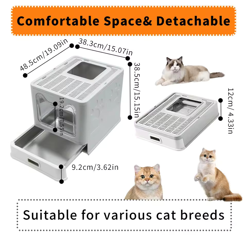 Bingopaw Metal Cat Litter Enclosure with Cover – Front Access & Top Exit Design, Includes Scoop – Hassle-Free Cleaning Toilet Box for Kittens