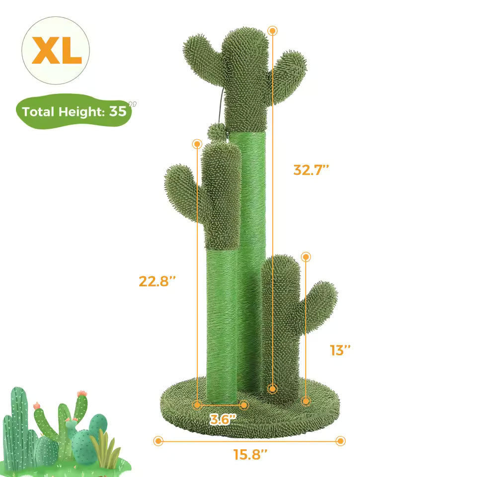 "Cactus-Themed Cat Tower with Spacious Condo, Hanging Hammock, Teasing Ball, Compact Tree for Indoor Cats, Sisal Scratching Post & Play Accessories"