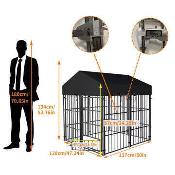 "Durable Extra-Large Dog Crate Sturdy Metal Pet Enclosure with Canopy Roof, Outdoor/Indoor Animal Run Fence Cage Play Yard Shelter"