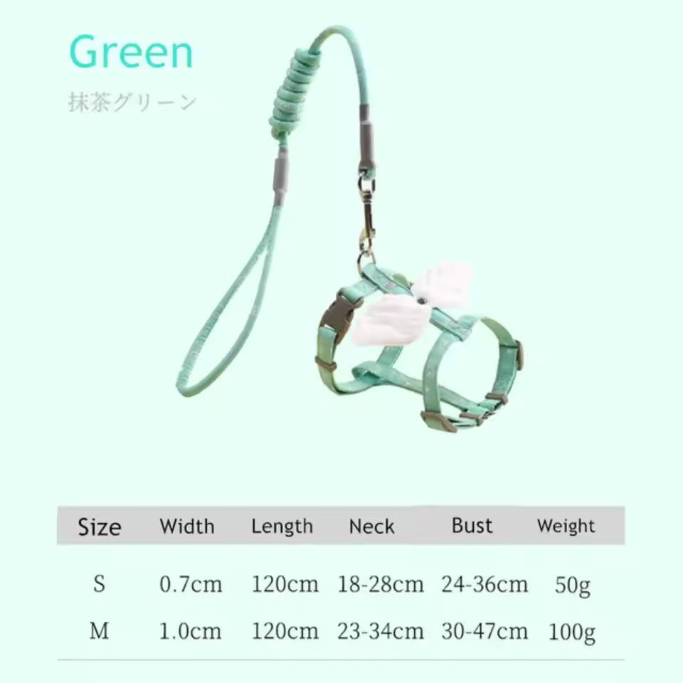 Adorable Angel Wing Cat Harness & 120cm Leash – Waterproof Vest-Style Chest Strap for Cats and Small Dogs – Outdoor Pet Walking Set