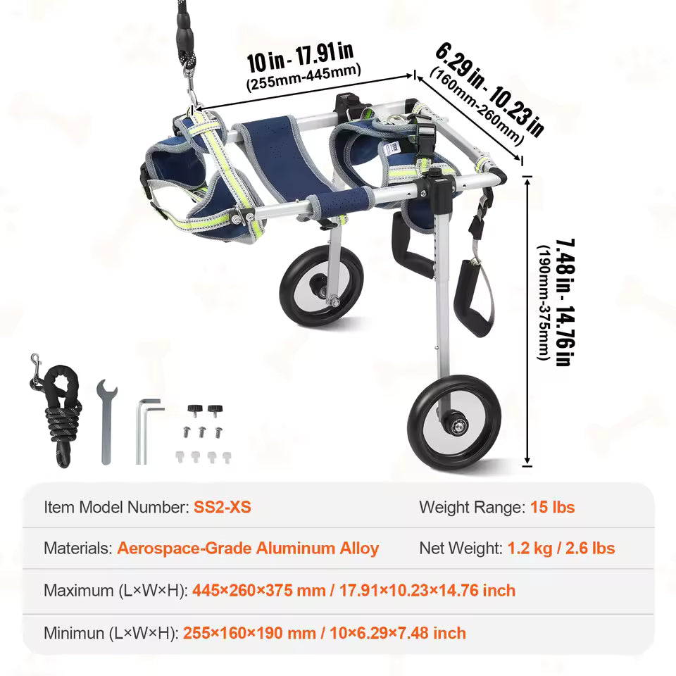 SucceBuy 2-Wheel Mobility Cart for Dogs with Hind Leg Support Pet Mobility Aid Dog Stroller/Wheelchair for Disabled, Paralyzed, or Weak Rear Limbs