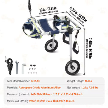SucceBuy 2-Wheel Mobility Cart for Dogs with Hind Leg Support Pet Mobility Aid Dog Stroller/Wheelchair for Disabled, Paralyzed, or Weak Rear Limbs