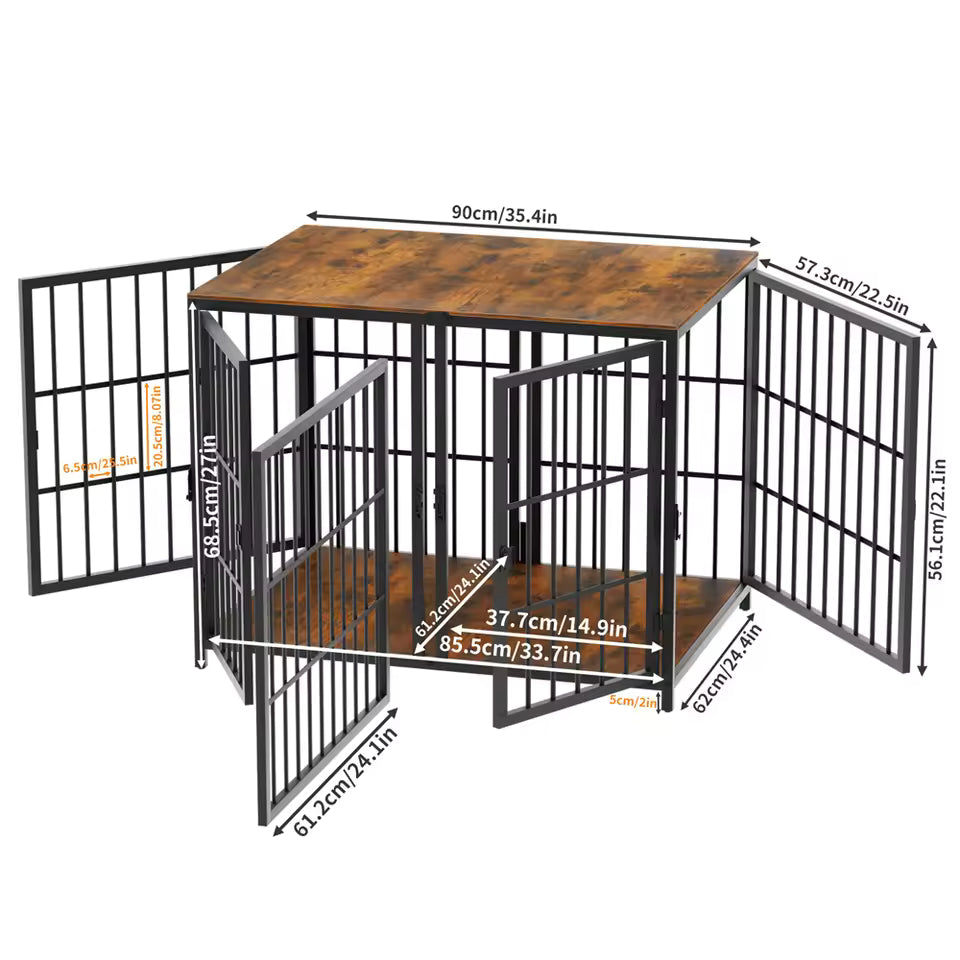 1 Piece Heavy-Duty Dog Kennel Crate – Sturdy Pet Cage with Detachable Divider and 4 Access Doors for Two Small Dogs or One Medium to Large Dog