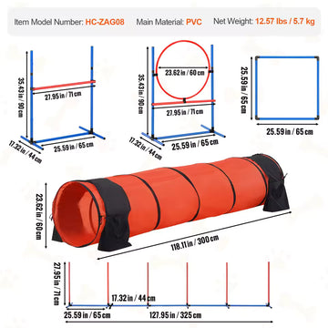 SucceBuy 5-Piece Dog Agility Training Set – Enhanced Kit with Height-Adjustable Jumps, Extended Tunnel, Puppy Exercise Obstacle Course & Carrying Bag