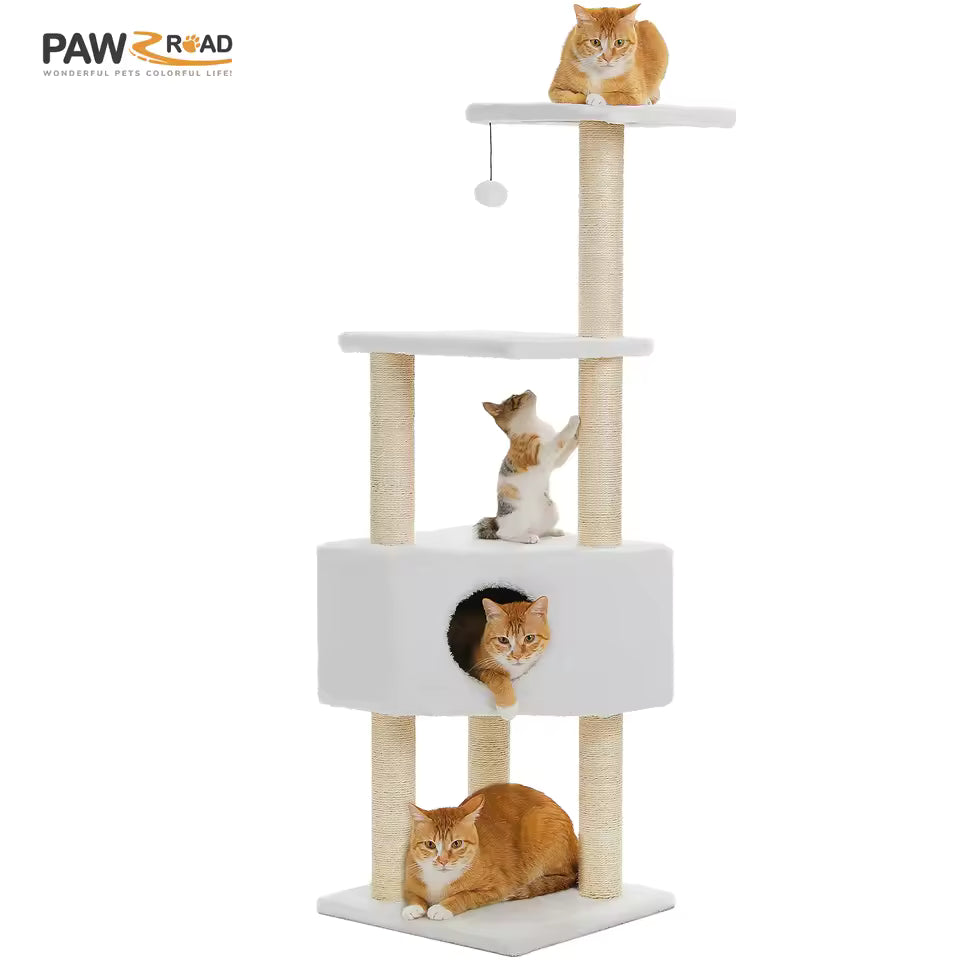Cat Tree with Toy - Indoor Cat Tower Condo with Plush Perch, Cozy Hammock & Sisal Scratching Posts