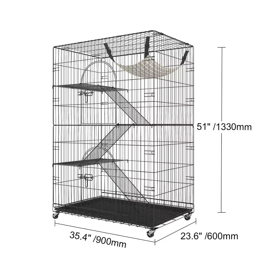 SucceBuy 4‑Tier Metal Cat Playpen – Robust Indoor Wire Cage with 30 lb Per Layer Load, Ramp Platforms, Double Doors—Ideal for Cats, Puppies & Rabbits