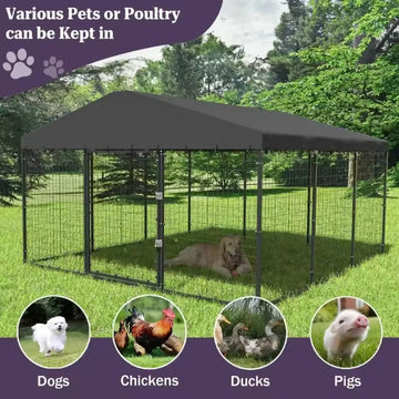 Spacious Outdoor Dog Kennel with Weatherproof Canopy – Heavy-Duty Pet Enclosure Featuring Reinforced Metal Grid and Secure Locking Gate