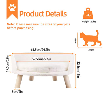 Premium Cat Sofa Cozy Fuzzy Nest Chair with Wooden Legs, Washable Waterproof Cushion Pad for Small Animals