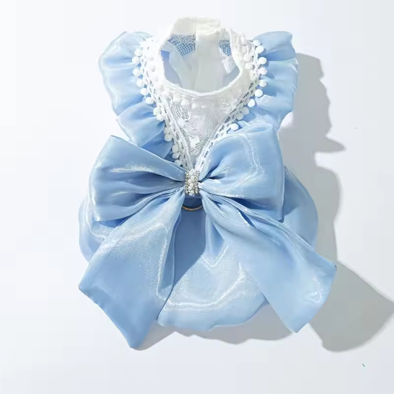 Charming Small Pet Tutu Dress – Lace Princess Outfit with Bow Accent for Female Dogs and Cats, Cute Patchwork Skirt Apparel