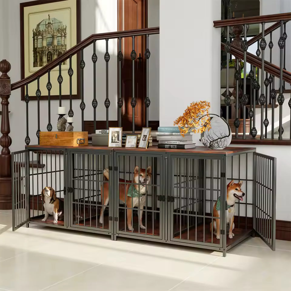 1Pc Extra Thickened Dog Crate Kennel with Removable Divider and 4 Doors – Suitable for 2 Small Dogs or 1 Medium to Large Dog