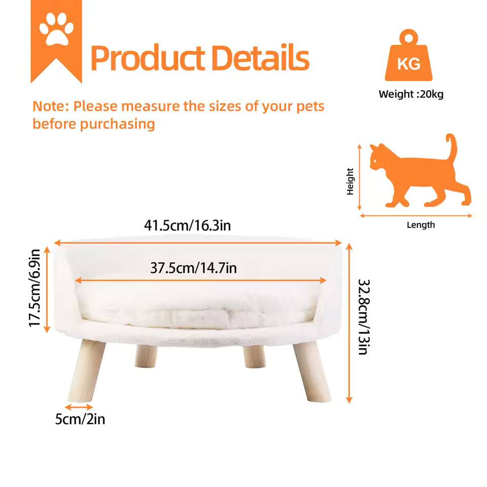 Premium Cat Sofa Cozy Fuzzy Nest Chair with Wooden Legs, Washable Waterproof Cushion Pad for Small Animals