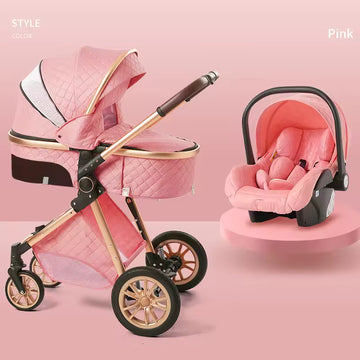 Deluxe Infant Stroller 3-in-1 Elevated Design Baby Carriage – Convertible Seat and Recliner, Lightweight Portable Pram, Infant Carrier Cradle