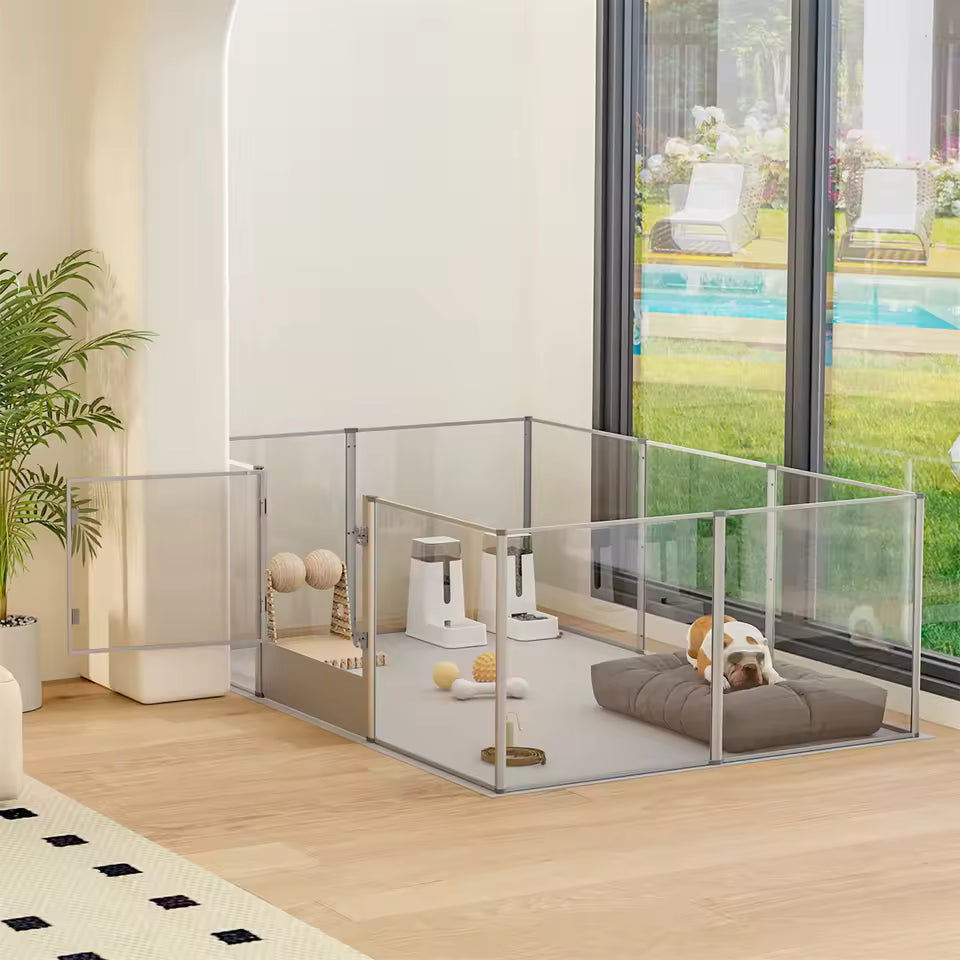 180cm Puppy Birthing Enclosure Transparent Acrylic Pet Play Yard with Water-Resistant Breeding Mat