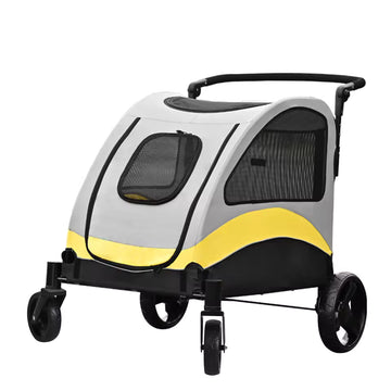 Foldable 4-Wheel Dog Stroller for Large Breeds – Portable Pet Carrier for Dogs and Cats, Breathable Travel Wagon for Outdoor Adventures