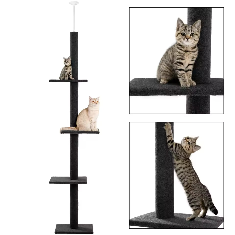 Adjustable Height Cat Tree for Indoors, Floor-to-Ceiling Cat Tower with Scratching Posts, Cat Scratching Furniture, Kitten Play Toys
