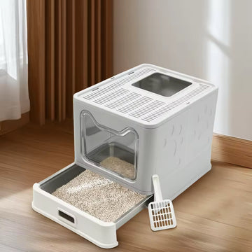 Bingopaw Metal Cat Litter Enclosure with Cover – Front Access & Top Exit Design, Includes Scoop – Hassle-Free Cleaning Toilet Box for Kittens