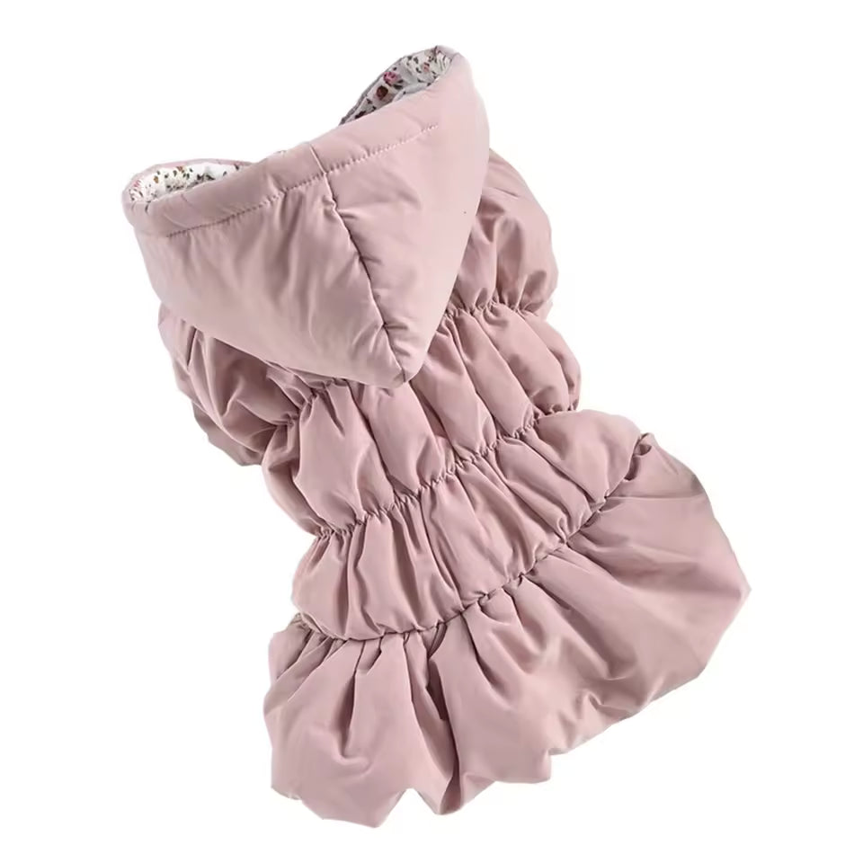 Cozy Winter Dog Jacket – Soft Floral Bubble Dress Hoodie for Pets, Comfortable Warm Sweatshirt, Adorable Dog Clothing and Costume