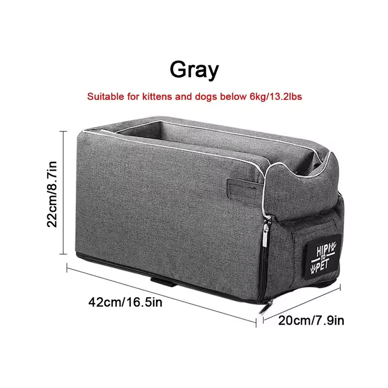 Dog Car Seat Bed – Center Console Pet Booster Seat, Portable Carrier for Small Dogs & Cats, Travel Safety Bag, Pet Accessories for Cars