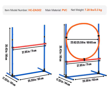 SucceBuy Canine Agility Training Gear 4-Piece Kit Featuring Adjustable Height Hurdles, 6 Weaving Poles, Jump Ring, Square Pause Platform, and Training Whistle