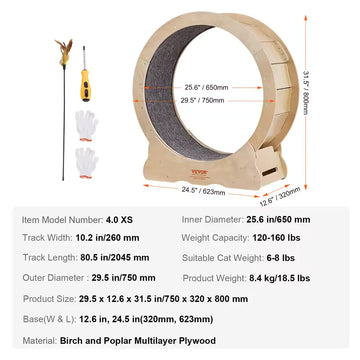 VEVOR Wooden Cat Exercise Wheel – Quiet Running Treadmill Toy with Removable Carpet | Pet Fitness Roller for Most Cats