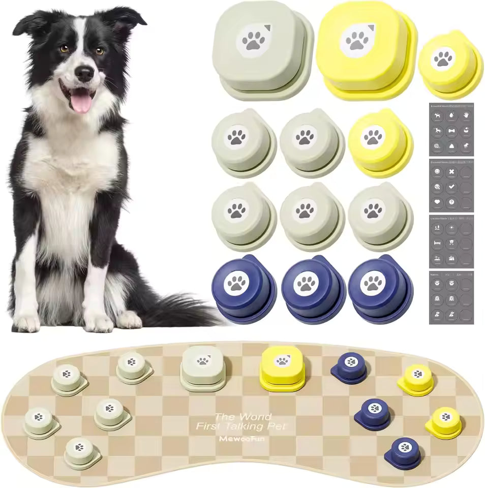 Mewoofun Canine Communication Button Kit with Mat – Beginner Set for Training, Rechargeable Sound Recording Buttons – 12-Pack