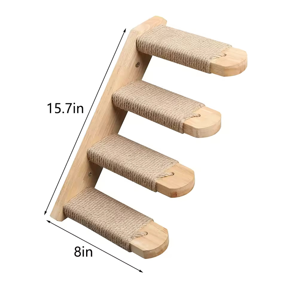 Wall-Mounted Cat Climbing Shelf with Four-Step Staircase and Sisal-Covered Scratching Post, Cat Tree Tower Platform for Jumping, Pet Play Furniture