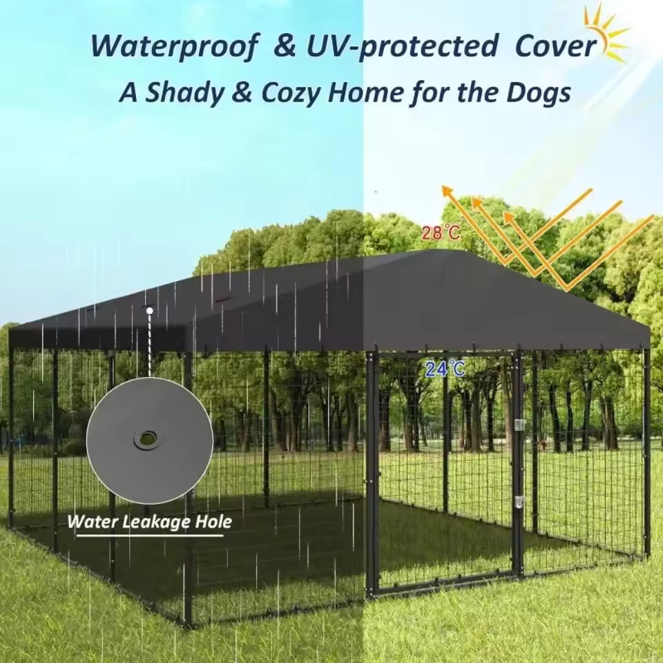 Spacious Outdoor Dog Kennel with Weatherproof Canopy – Heavy-Duty Pet Enclosure Featuring Reinforced Metal Grid and Secure Locking Gate
