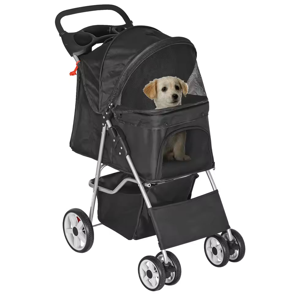 Pet Stroller – Safe 4-Wheel Dog Travel Cart with Collapsible Carrier
