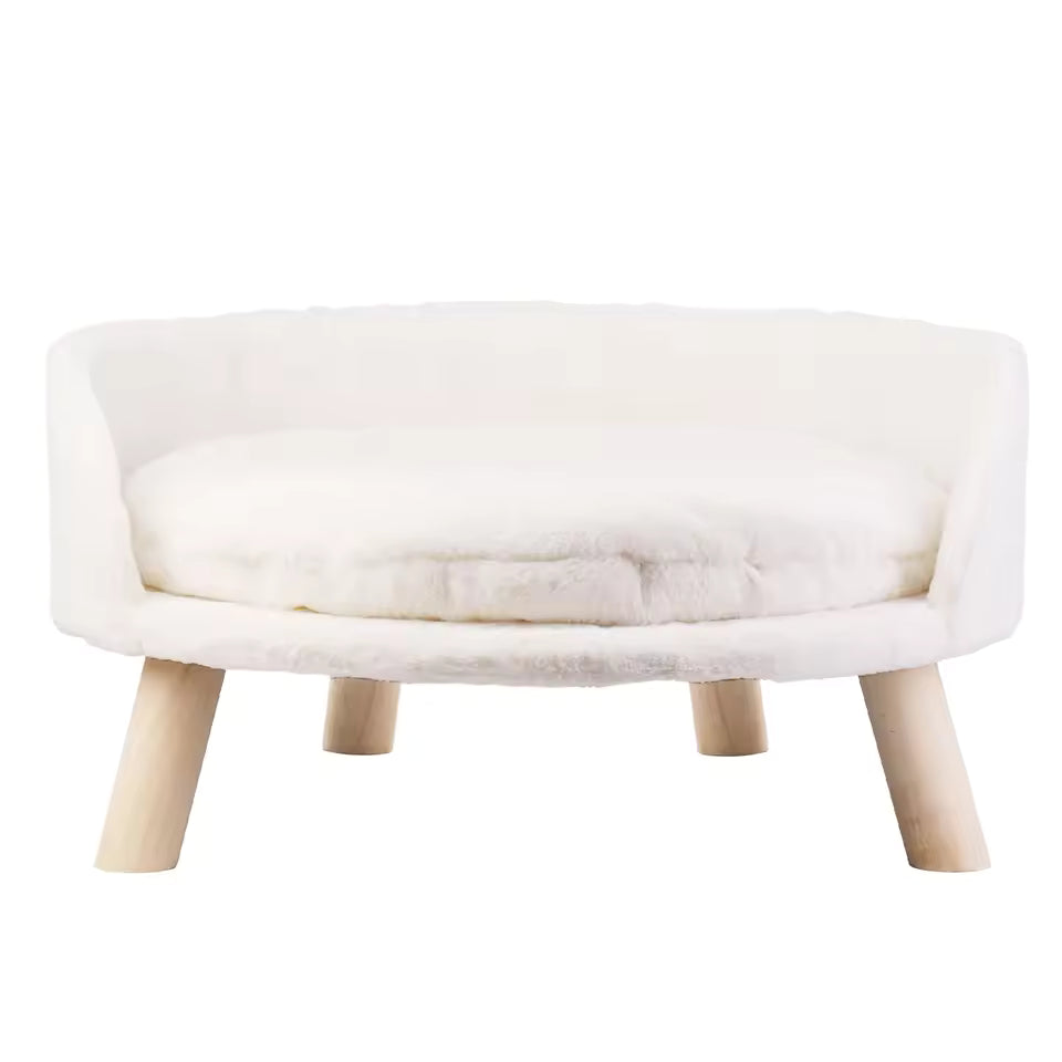 Premium Cozy Cat Bed Plush Fabric Warm Pet Nesting Chair Washable Sofa with Wooden Legs and Cushion Pad for Small Animals