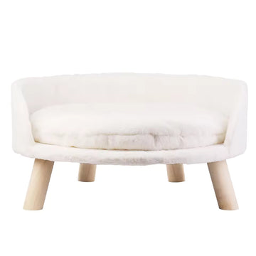 Premium Cozy Cat Bed Plush Fabric Warm Pet Nesting Chair Washable Sofa with Wooden Legs and Cushion Pad for Small Animals
