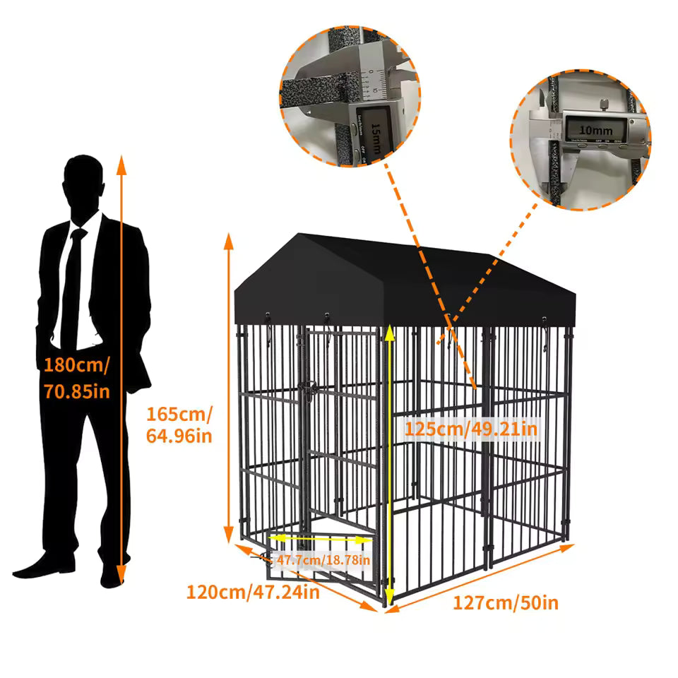 "Durable Extra-Large Dog Crate Sturdy Metal Pet Enclosure with Canopy Roof, Outdoor/Indoor Animal Run Fence Cage Play Yard Shelter"
