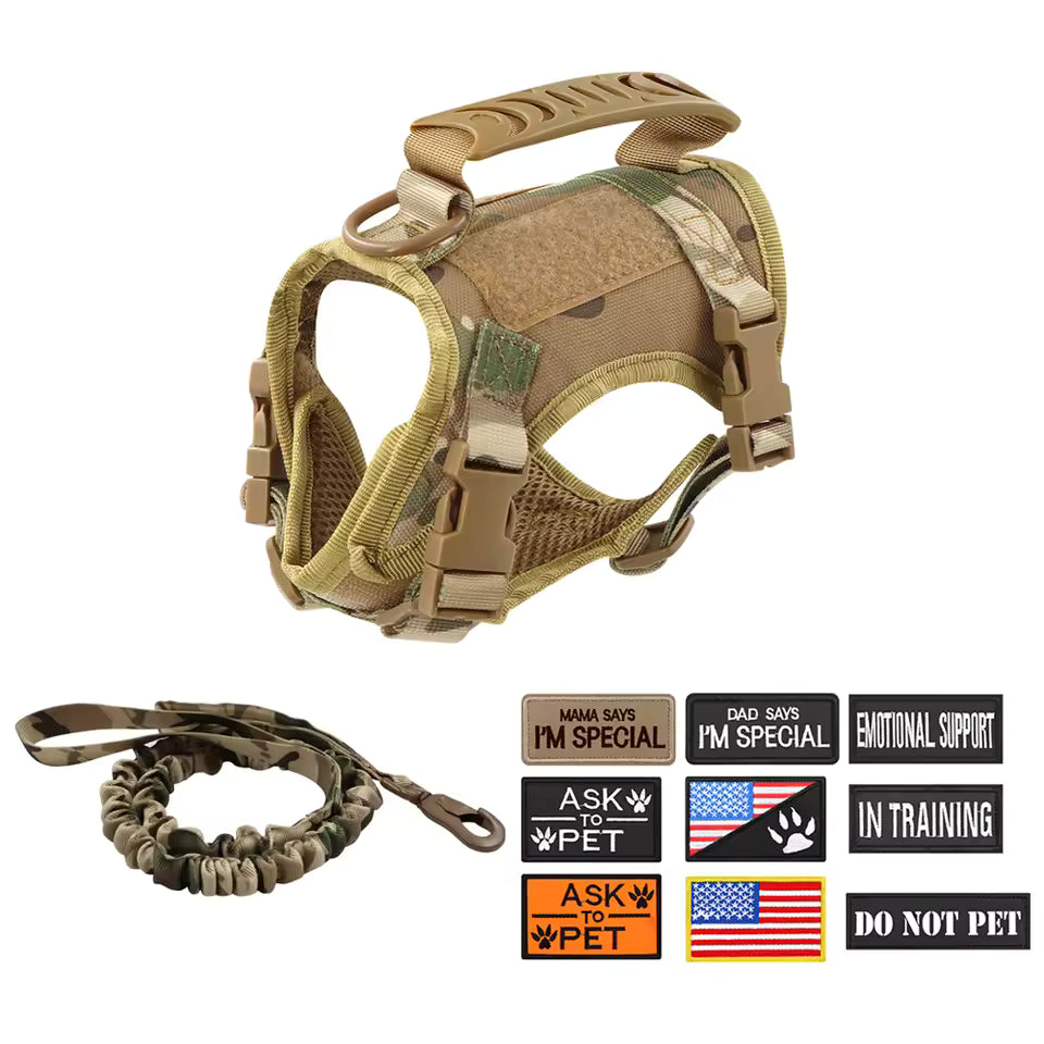 Military-Style Cat Harness and Leash Set with 9 Removable Patches – Adjustable Training Vest with Handle for Small Dogs and Puppies – Pet Gear Accessories