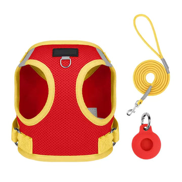 Pet Harness with AirTag Holder & Leash Set – Adjustable Chest Vest for Small to Medium Dogs & Cats – Outdoor Walking Lead Strap