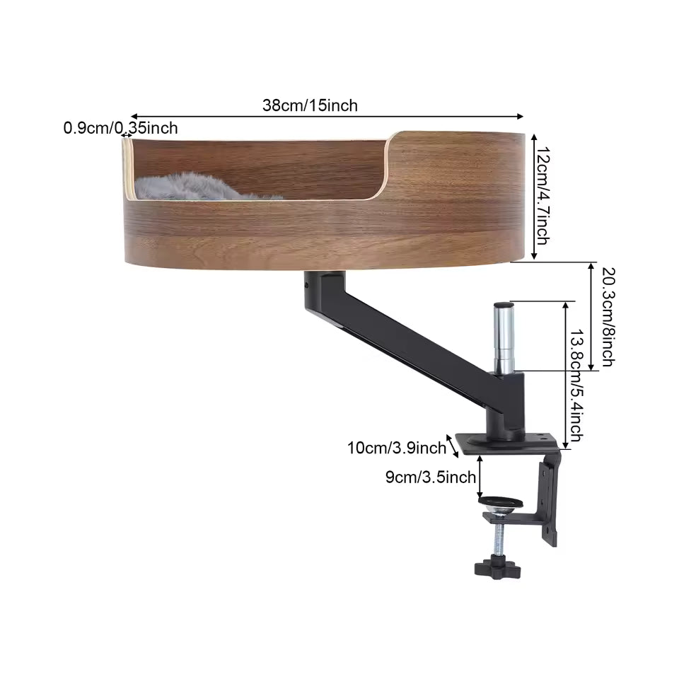Tabletop Cat Lounge with Pet Pad, 360° Swivel and Height-Adjustable Cat Hammock for Desk or Coffee Table, Suitable for Office Desks and Standing Desks