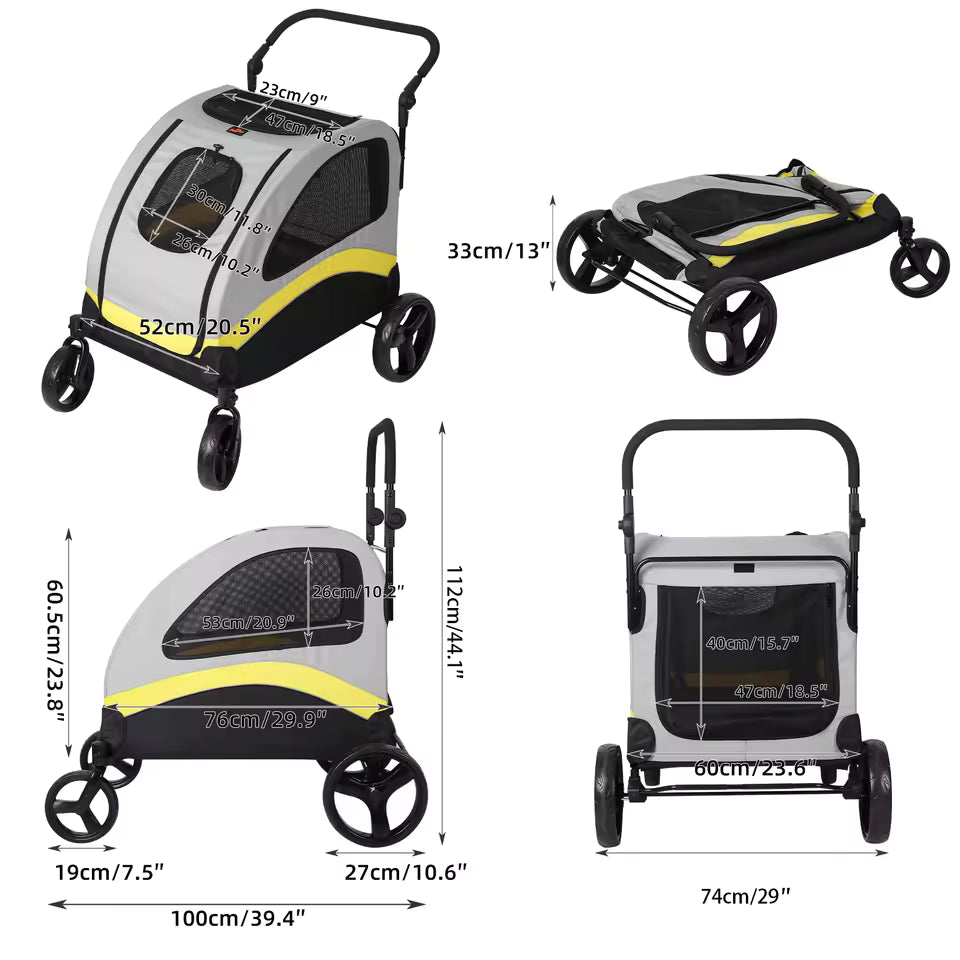Luxury Pet Buggy – 4-Wheel Collapsible Trolley for Travel, Strolling & Jogging – Suitable for Small, Medium & Large Dogs